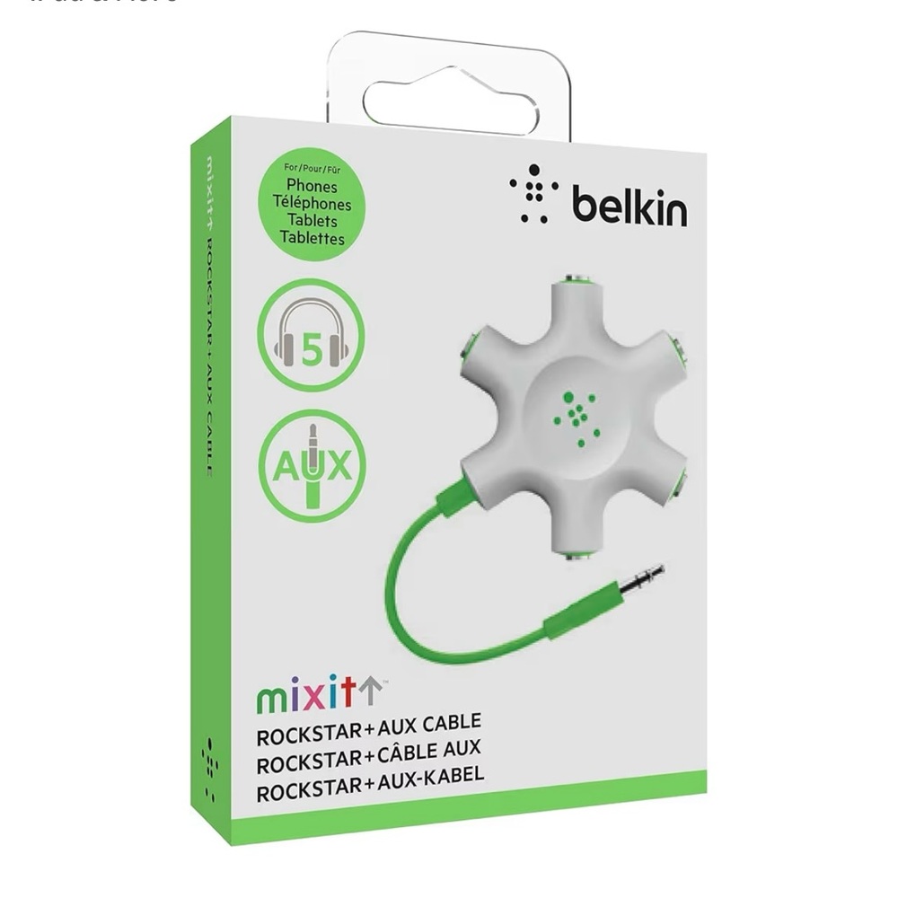 Belkin Multi-Device AUX Splitter in White and Green